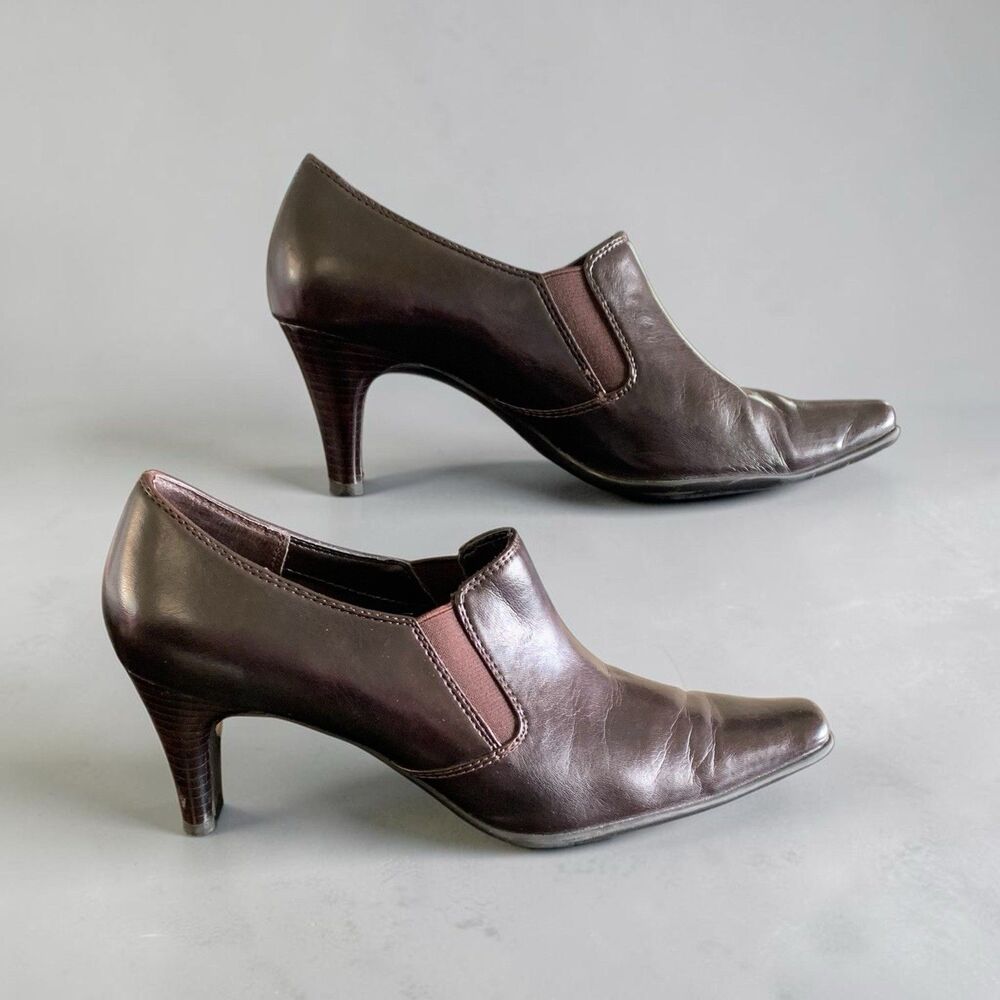 Liz Claiborne Nappa Dark Brown Flex Elastic Slip-On Square Toe Booties - Sz 8